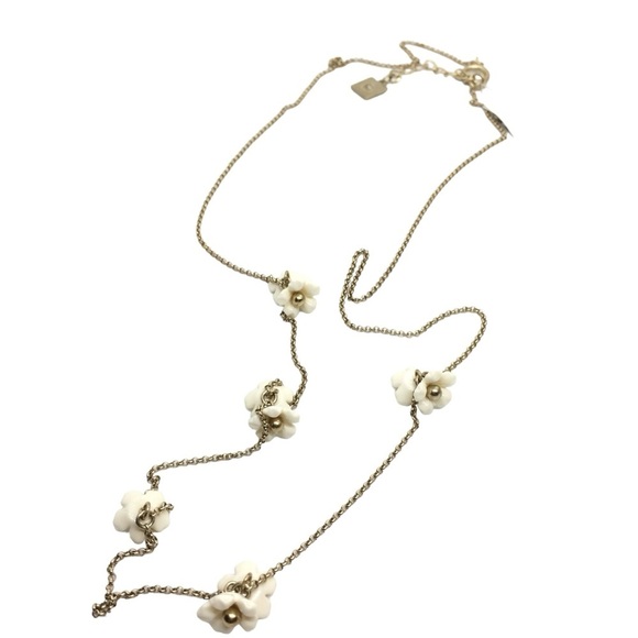 VINTAGE 90S LIZ CLAIBORNE FLOWER CLUSTER NECKLACE WHITE GOLD TONE LONG CHAIN - Picture 6 of 13